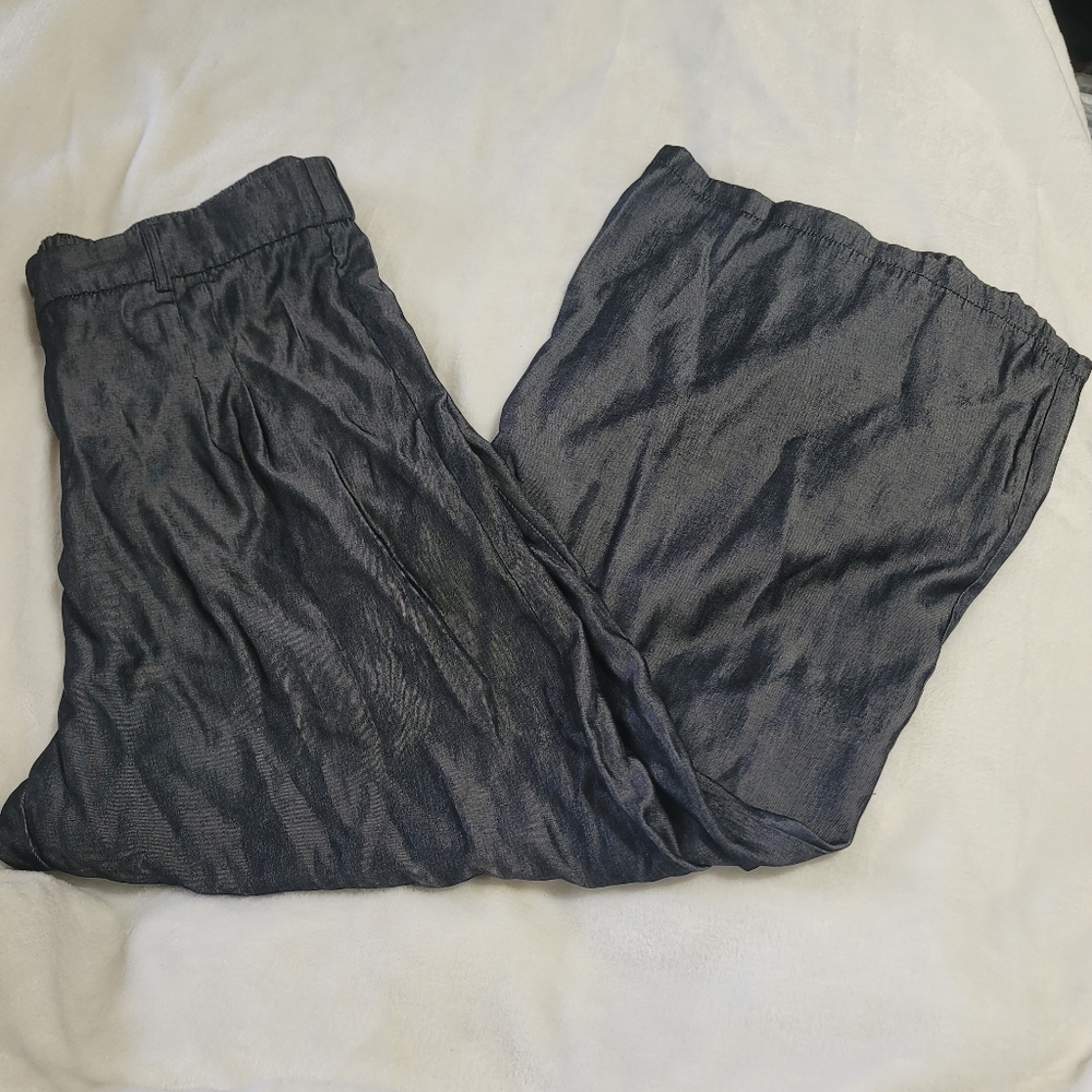 Shein Curve Pants Size  1X Wide Leg Elastic Waist Shiny Silky Dark Gray Trousers